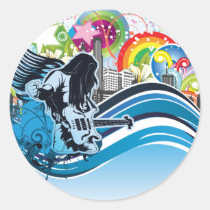 Adesivo Redondo Leitor De Guitarra ~ Rock Heavy Metal Banda Music