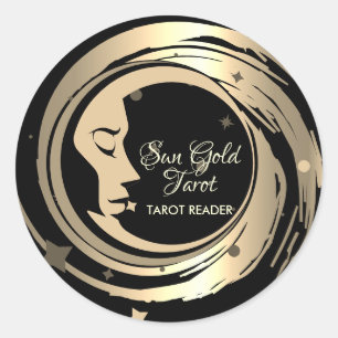 Adesivo Redondo Leitor de Tarot Estrelas Douradas Lua