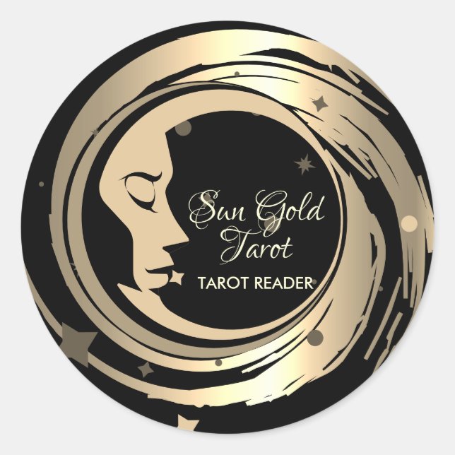 Adesivo Redondo Leitor de Tarot Estrelas Douradas Lua (Frente)