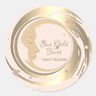 Adesivo Redondo Leitor de Tarot Estrelas Douradas Lua Horóscopo Ce
