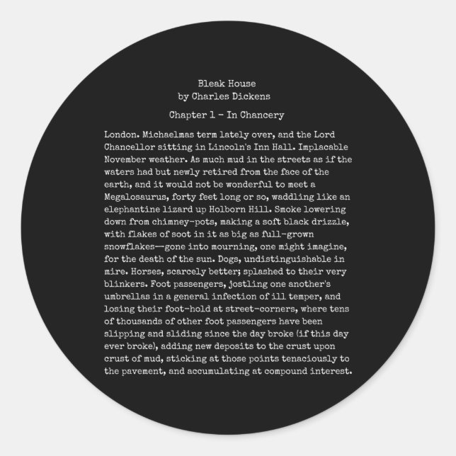 Adesivo Redondo Leitor de Texto do Livro Charles Dickens da Bleak  (Frente)
