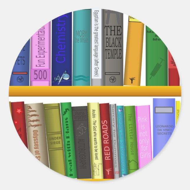 Adesivo Redondo leitura da biblioteca de livros de prateleiras (Frente)