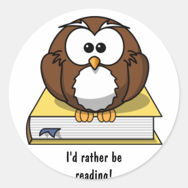 Adesivo Redondo Leitura de Cartoon Owl Sticker (Frente)