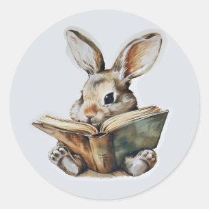 Adesivo Redondo Leitura de coelho bonito — crianças