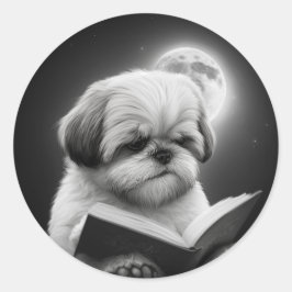 Adesivo Redondo Leitura de Livro Shih Tzu