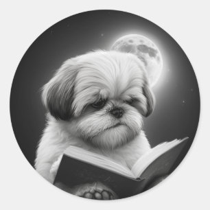 Adesivo Redondo Leitura de Livro Shih Tzu