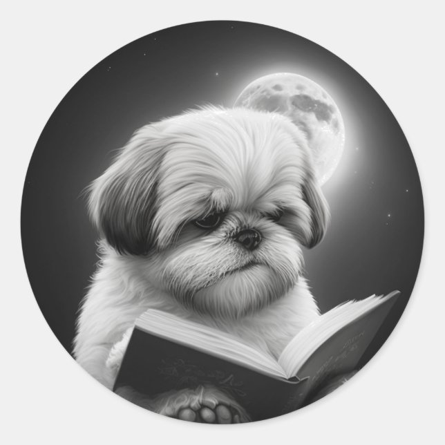 Adesivo Redondo Leitura de Livro Shih Tzu (Frente)