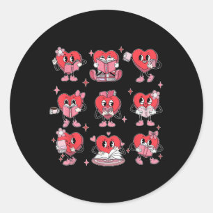 Adesivo Redondo Leitura de Livros de Coração Bonita Dia de os namo