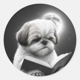 Adesivo Redondo Leitura do Livro Shih Tzu