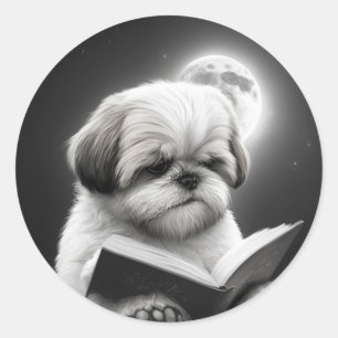 Adesivo Redondo Leitura do Livro Shih Tzu
