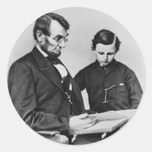 Adesivo Redondo Leitura do presidente Lincoln com filho Tad, 1864