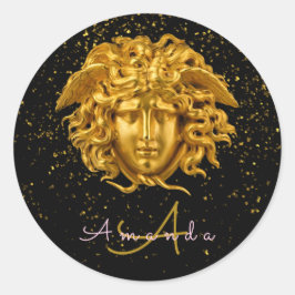 Adesivo Redondo Leitura Dourada Negra Medusa Script Haute Couture