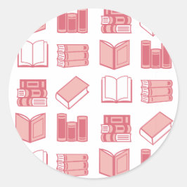 Adesivo Redondo Leitura e padrão de Escrevendo de livro rosa