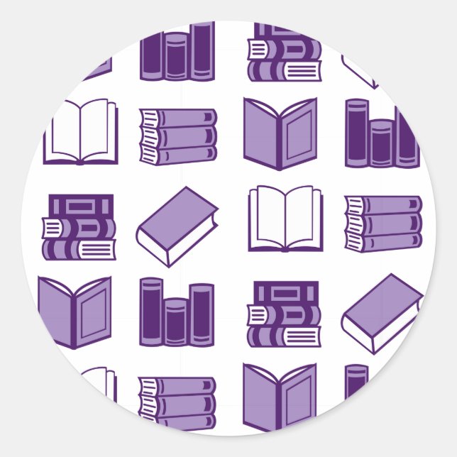 Adesivo Redondo Leitura e Padrão de Escrevendo de Livro Roxo (Frente)
