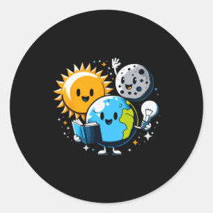 Adesivo Redondo Leitura Livro Terra Lua Sol Divertido Eclipse Sola