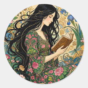 Adesivo Redondo Leitura no Jardim Art Nouveau