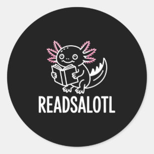Adesivo Redondo Leituras engraçadas axolote amante de livros lendo