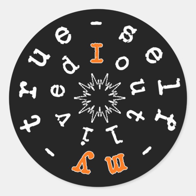 Adesivo Redondo Lema existencial: Eu sobrevivi ao meu verdadeiro e (Frente)