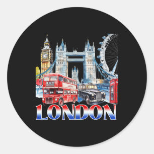 Adesivo Redondo Lembrança da Cidade de Londres Vibração de Férias