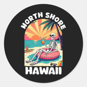 Adesivo Redondo Lembrança da Costa Norte de Oahu Havaí Havaiano Su