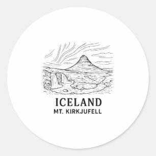 Adesivo Redondo Lembrança da Islândia Mt Kirkjufell Hiking Aurora 