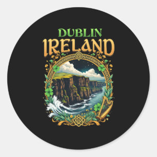 Adesivo Redondo Lembrança de Dublin Irlanda Falésias do Mar Férias
