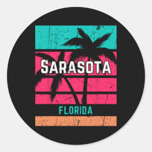 Adesivo Redondo Lembrança de Férias em Sarasota Flórida Surf Vinta
