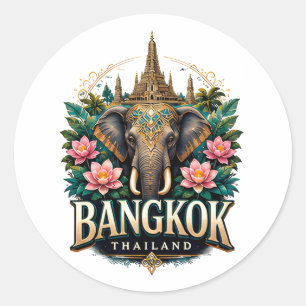 Adesivo Redondo Lembrança de Viagem Elefante Banguecoque Tailândia