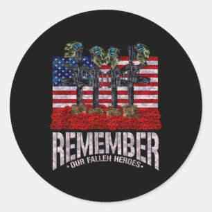 Adesivo Redondo Lembre-se de Fallen Heroes Poppy Memorial Day Vete
