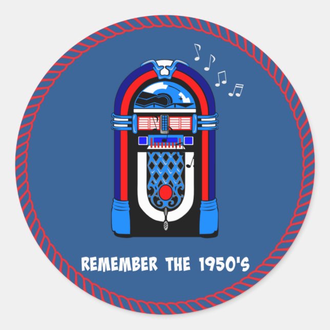 Adesivo Redondo Lembrem-se da década de 1950, texto branco sobre c (Frente)
