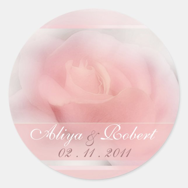 Adesivo Redondo lembrete de data de casamento rosa pálido rosa (Frente)