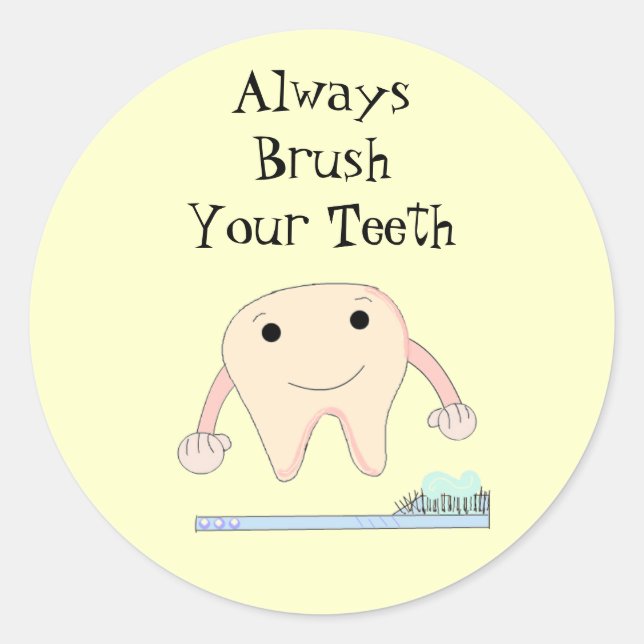 Adesivo Redondo Lembrete Dental de Pincel de Dente e Corante de De (Frente)