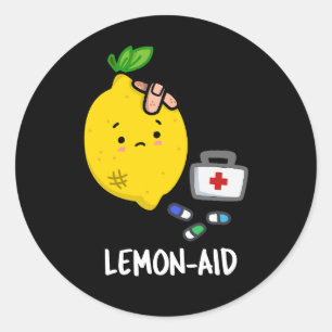 Adesivo Redondo Lemon-aid Funny First Aid Lemon Pun Dark BG