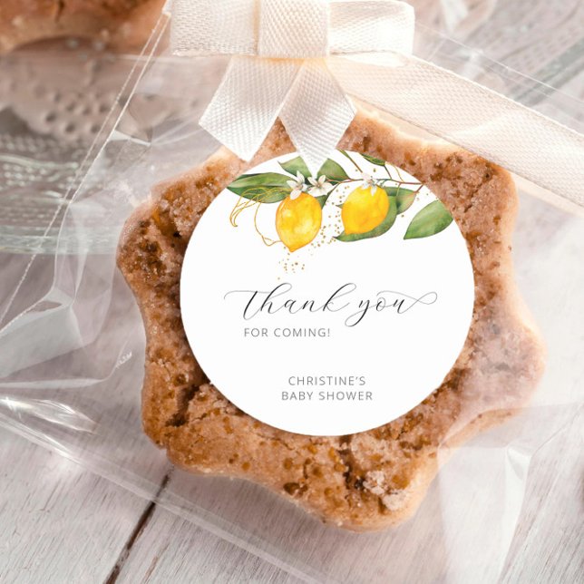 Adesivo Redondo Lemon Bright Citrus Floral Chá de fraldas Obrigado (Criador carregado)