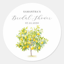 Adesivo Redondo Lemon Citrus Aquarela Chá de Noiva 