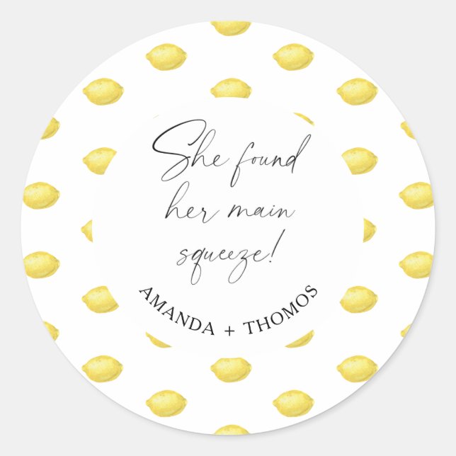 Adesivo Redondo Lemon Citrus - Ela encontrou seu principal aperto (Frente)