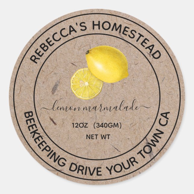 Adesivo Redondo Lemon Marmalade Kraft Papelão de Canning Labs (Frente)