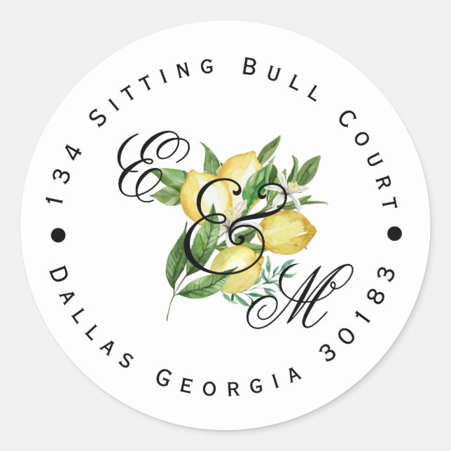 Adesivo Redondo Lemon Monograma Return Address Classical Round (Frente)