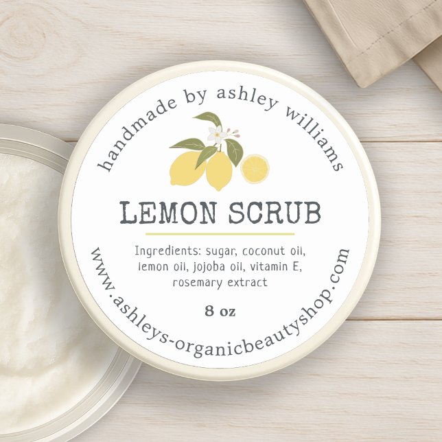 Adesivo Redondo Lemon Scrub Orgânico Skincare Jar (Criador carregado)