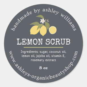 Adesivo Redondo Lemon Scrub Orgânico Skincare Jar