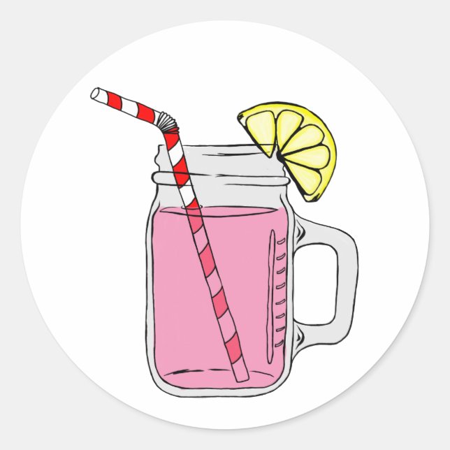 Adesivo Redondo Lemonade Mason Jar Rosa (Frente)