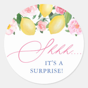 Adesivo Redondo Lemons Floral Shhh Surprise Party