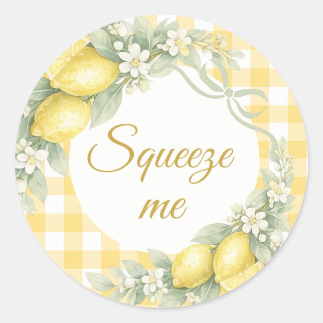 Adesivo Redondo Lemons gingham squeeze me party favor (Frente)