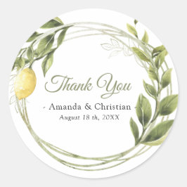 Adesivo Redondo Lemons Greenery Wreath Casamento Obrigado