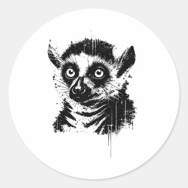 Adesivo Redondo Lemur Ink Art Jungle Madaga Wildlife Rtrait Nge  (Frente)
