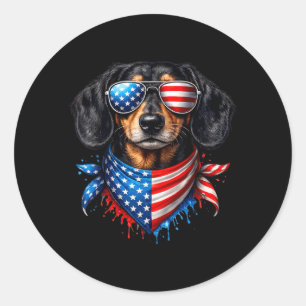 Adesivo Redondo Lenço para Dachshund 4 de Julho Amantes de Cães Pa