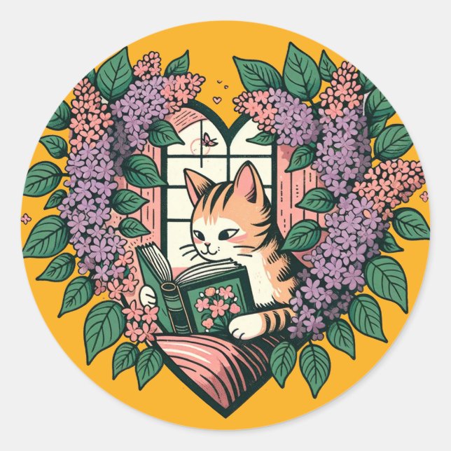 Adesivo Redondo Lendo Tabby Gatinho Lilac Art (Frente)