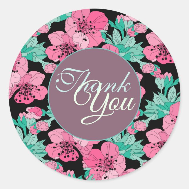 Adesivo Redondo Lente De Cereja Decorativa Desenhada À Mão Obrigad (Frente)