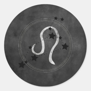 Adesivo Redondo Leo, a constelação de prata negra do Leão, zodíaco