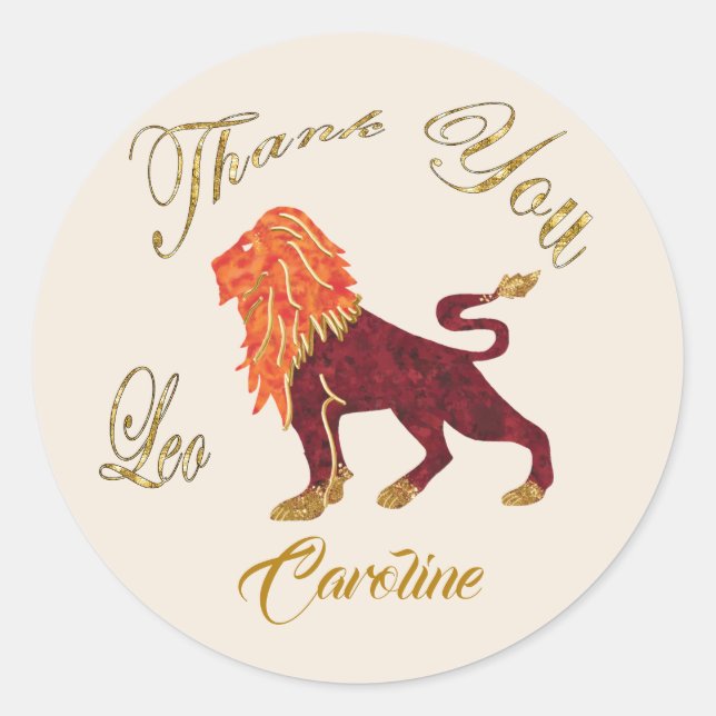 Adesivo Redondo Leo Dourado Glitter Obrigado (Frente)